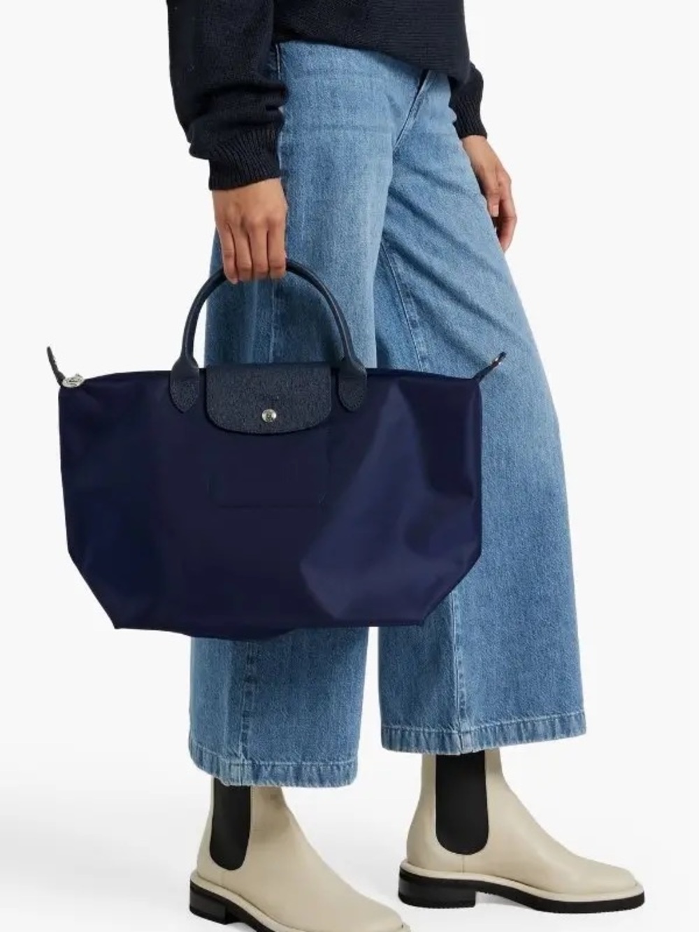 Longchamp Le Pliage Energy Medium Travel Tote Navy Blue Neon Trim